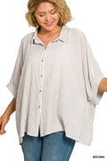 Plus Size Women's Stripe Button Down Boxy Top - Extra