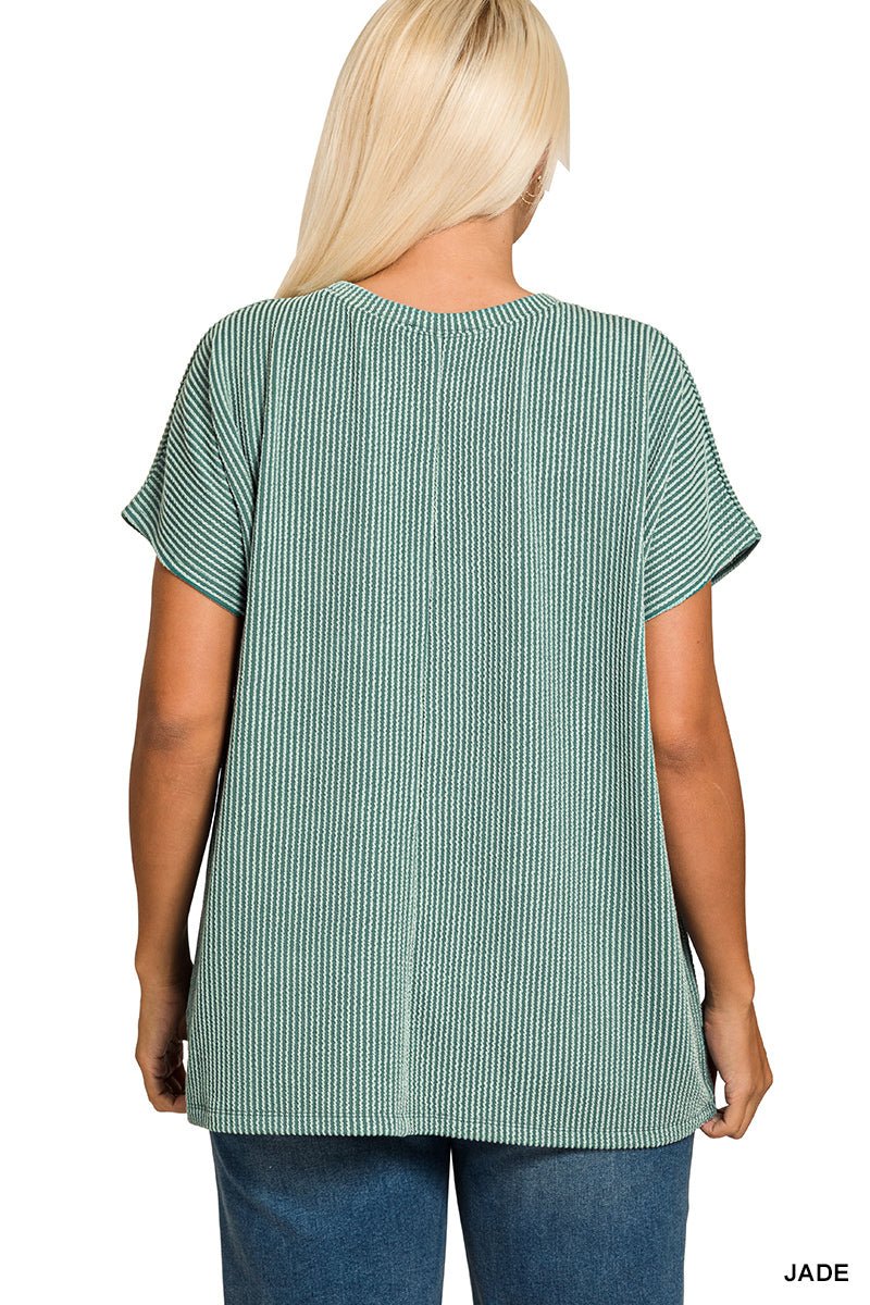 Plus Size Women's Raised Rib Pocket Boxy Top - Extra