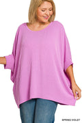 Plus Size Women's Raised Rib Bat Sleeve Top - Extra