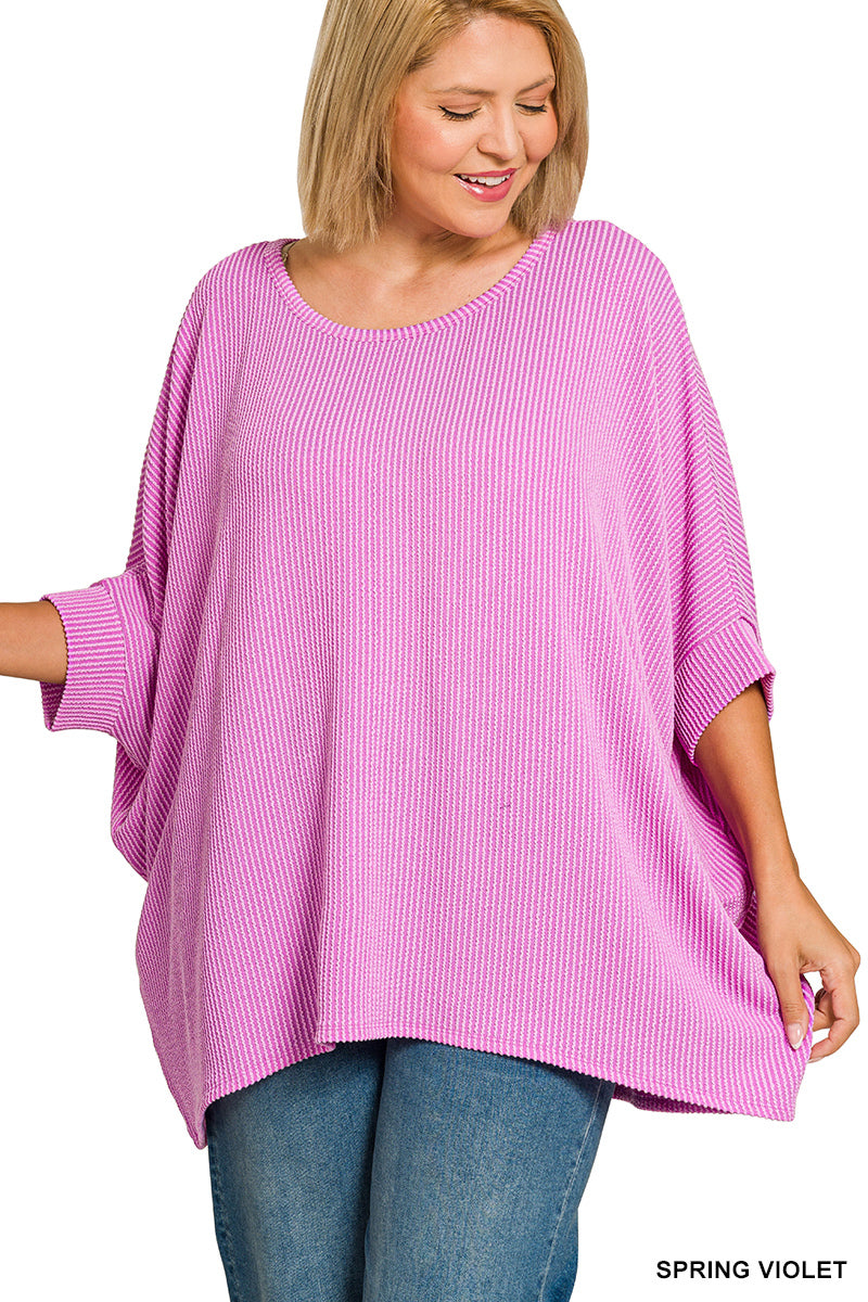 Raised Rib Bat Sleeve Top