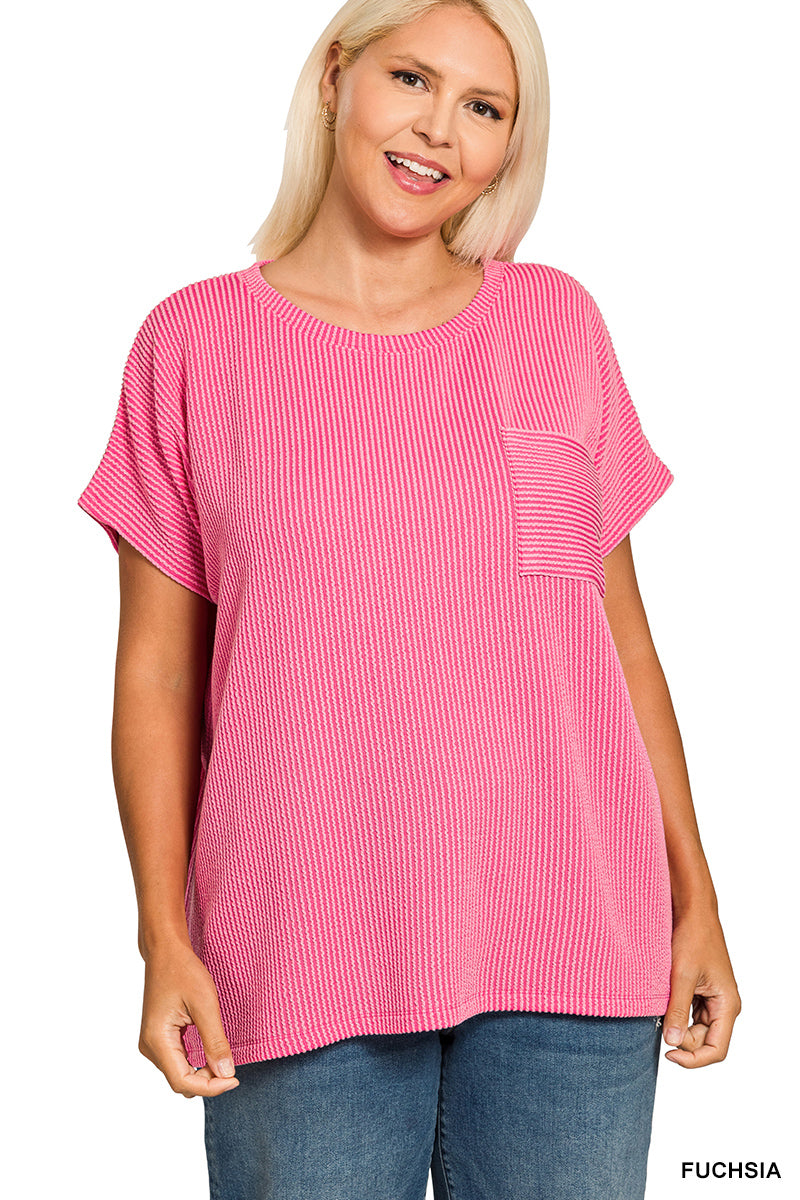 Raised Rib Pocket Boxy Top
