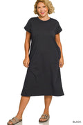 Plus Size Women's T-Shirt Midi Dress with Side Slit - Extra