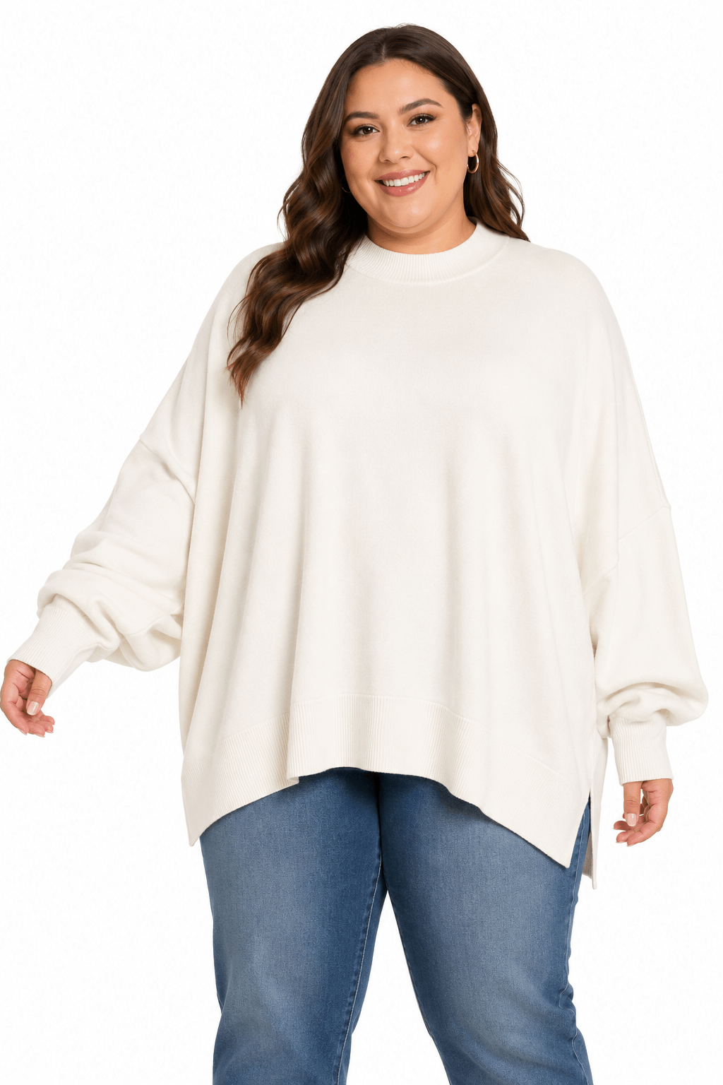 PLUS SIZE ZENANA SIDE SLIT OVERSIZED SWEATER - Extra
