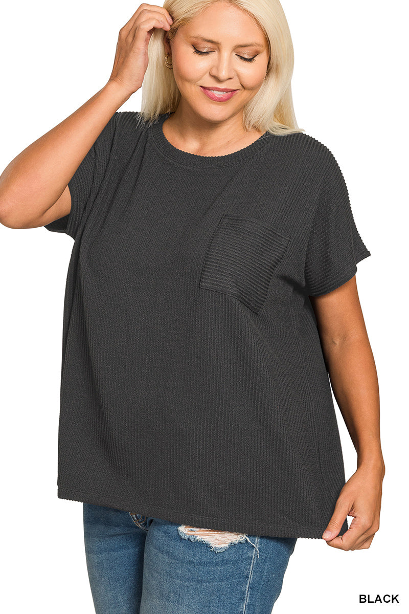 Raised Rib Pocket Boxy Top