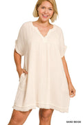 Plus Size Women's Gauze V - Neck Dress - Extra