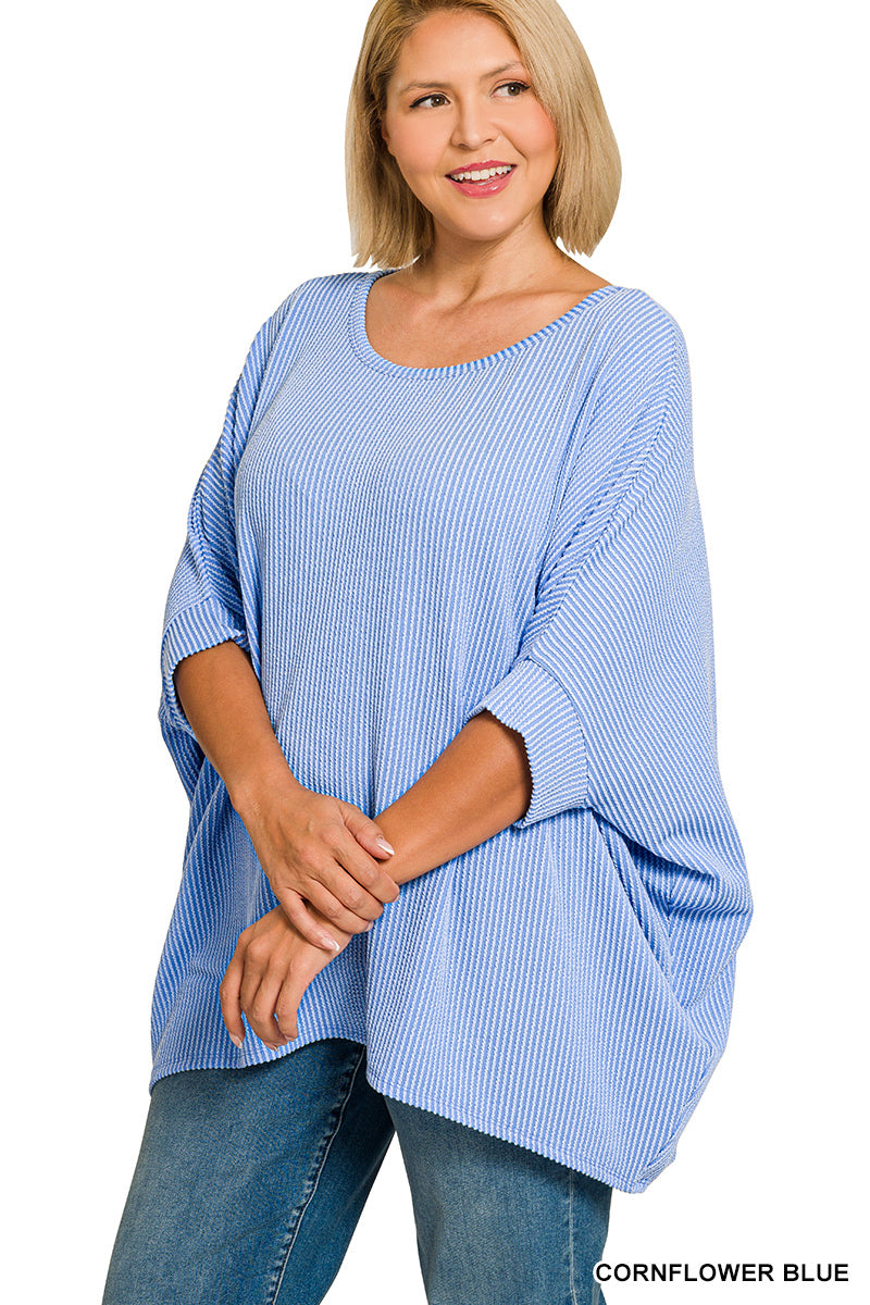 Raised Rib Bat Sleeve Top