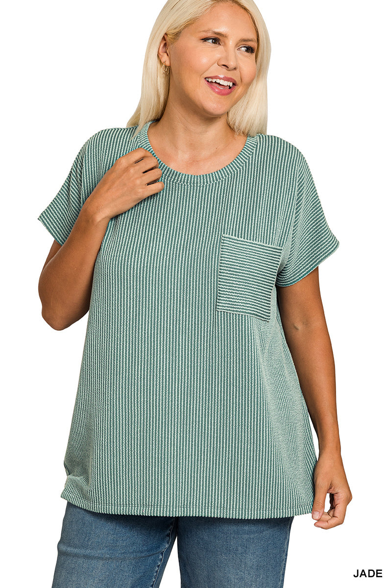 Raised Rib Pocket Boxy Top