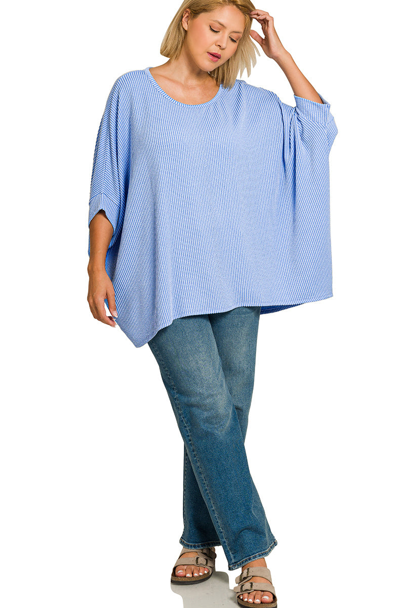 Raised Rib Bat Sleeve Top