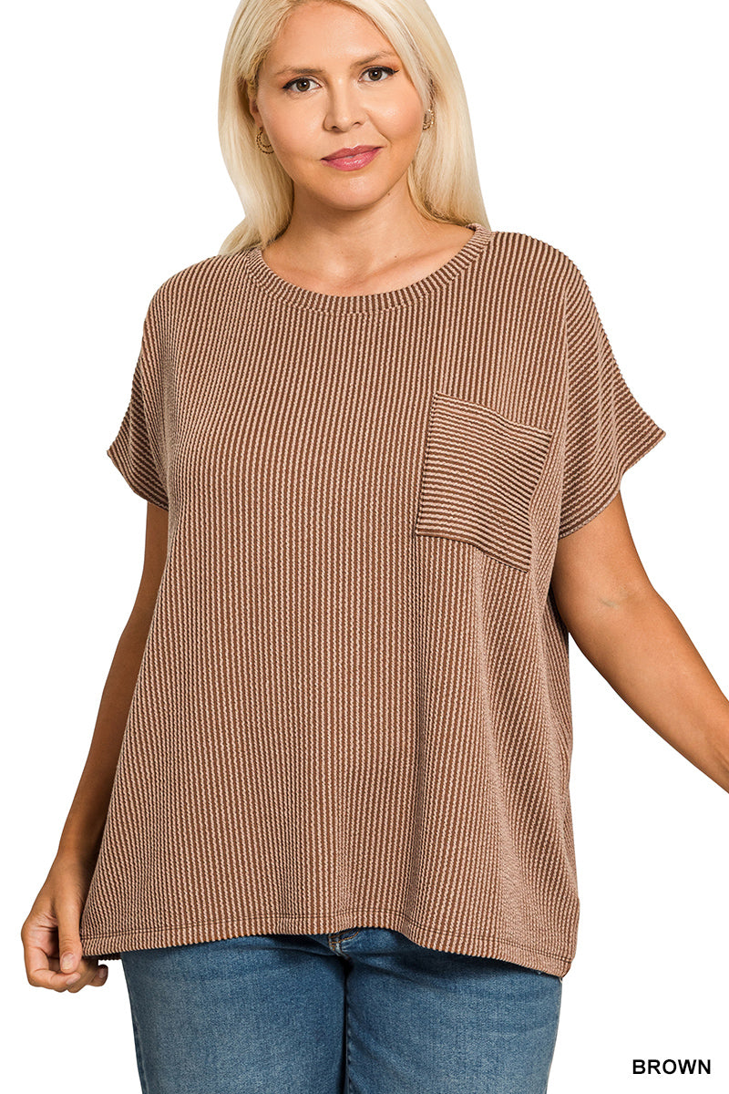 Raised Rib Pocket Boxy Top