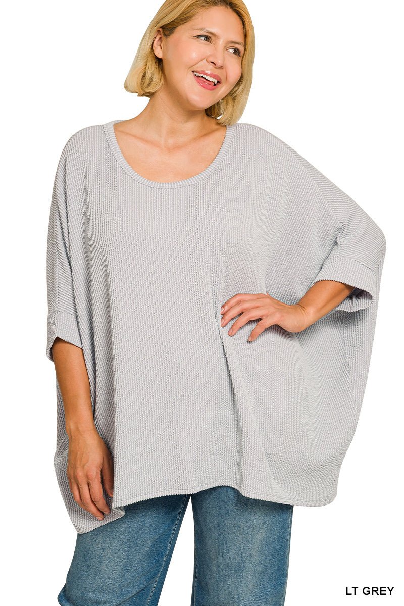 Plus Size Women's Raised Rib Bat Sleeve Top - Extra
