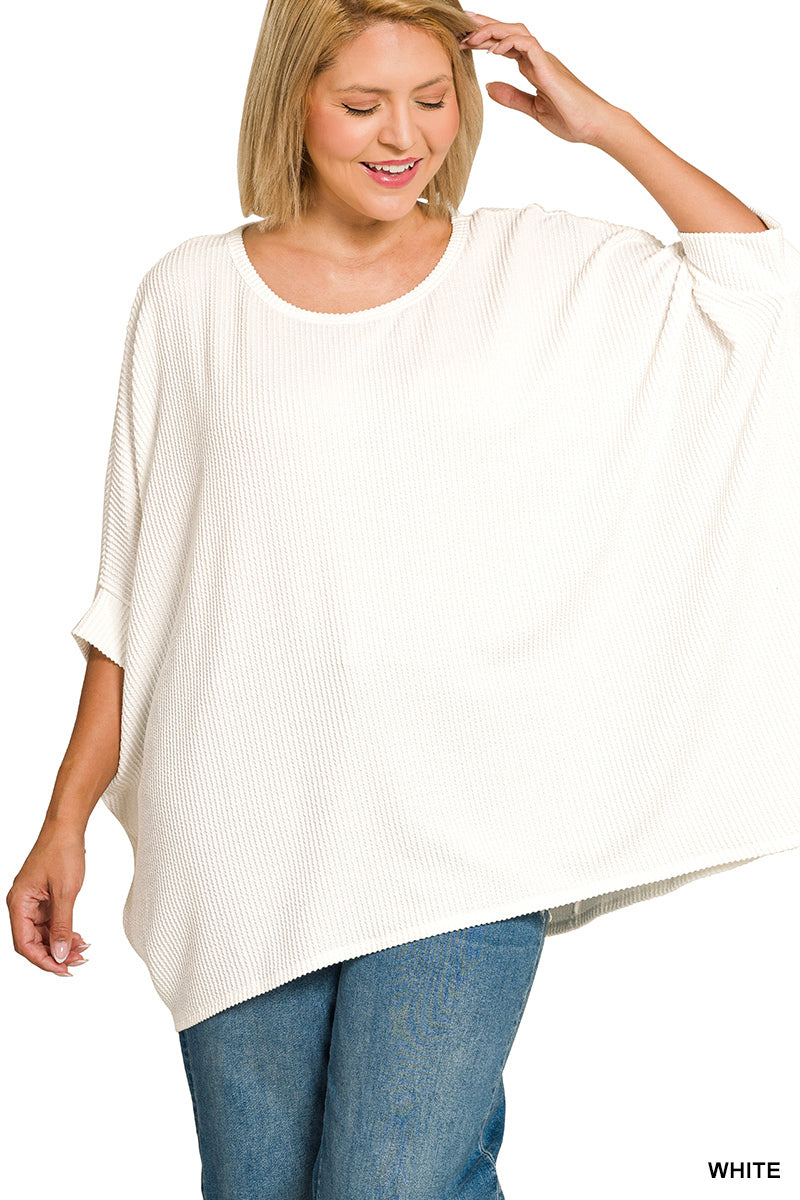 Raised Rib Bat Sleeve Top