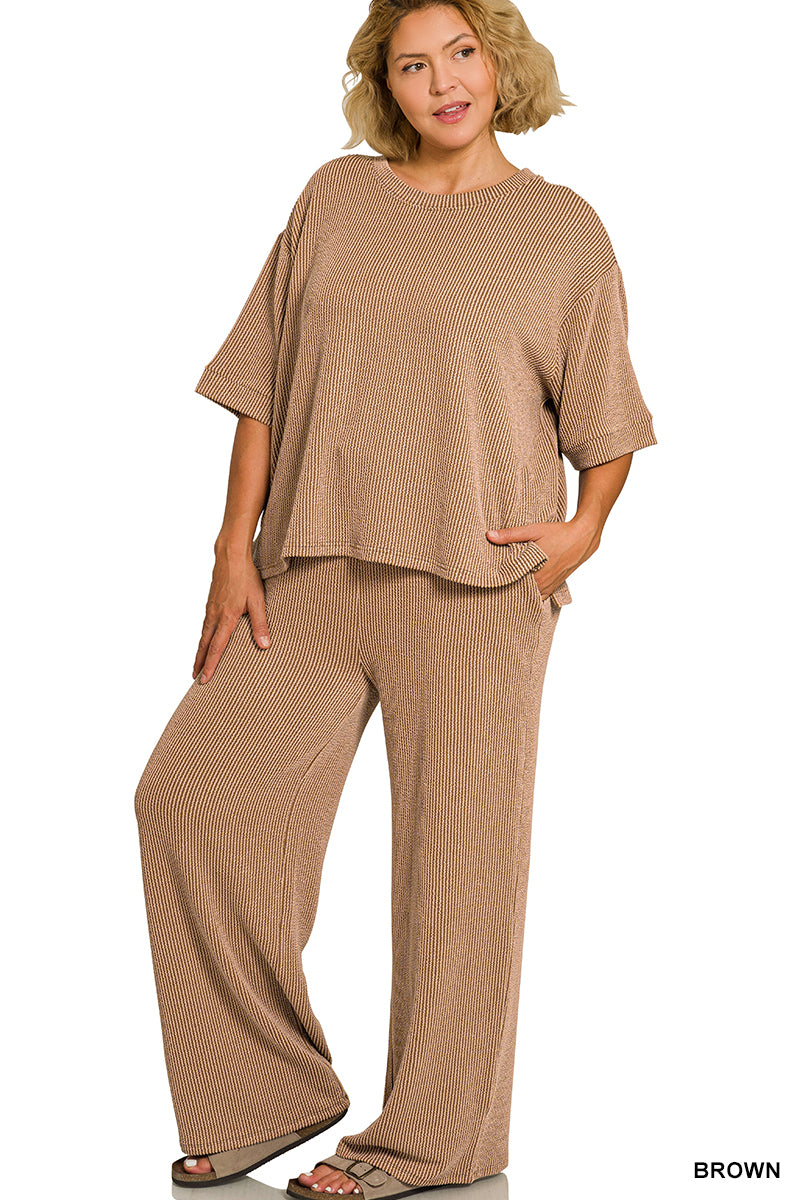Plus Raised Rib Pant Set