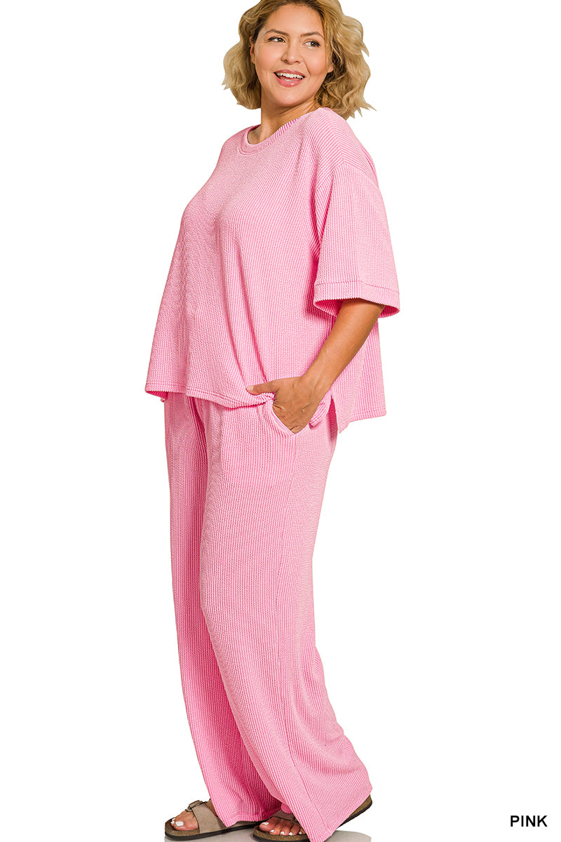 Plus Raised Rib Pant Set