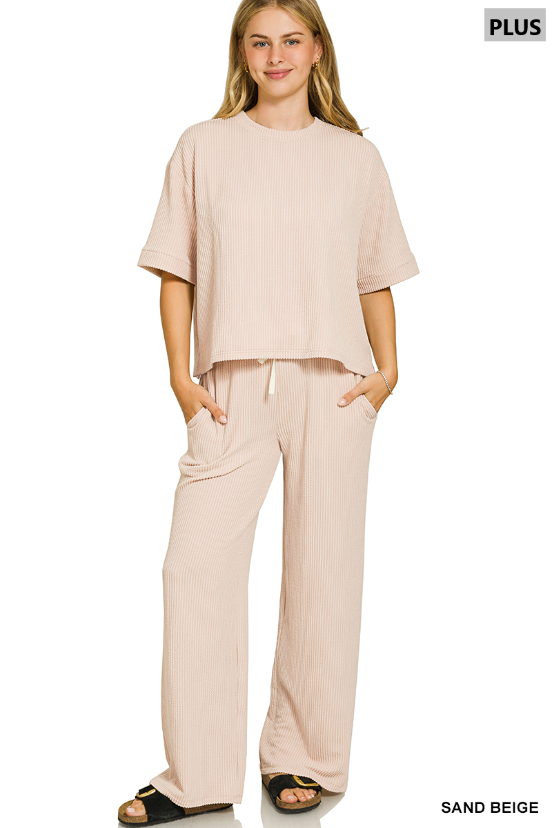 Plus Raised Rib Pant Set