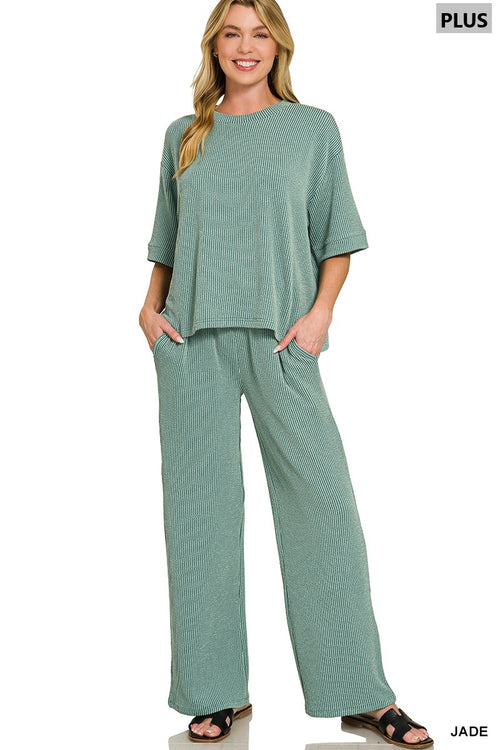 Plus Raised Rib Pant Set