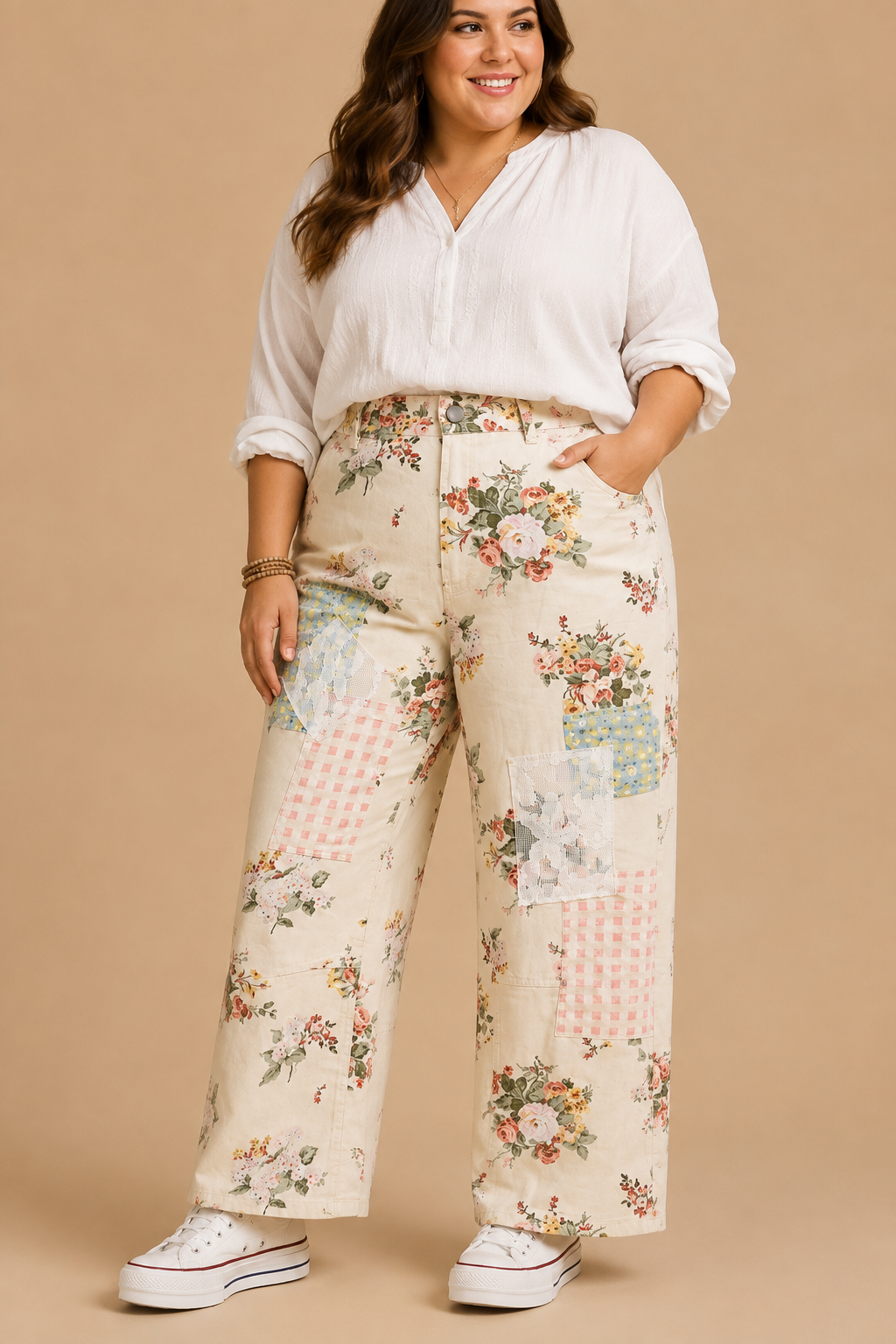 FLORAL PATTERN MUTI PATCHWORK BOTTOMS in PLUS SIZE