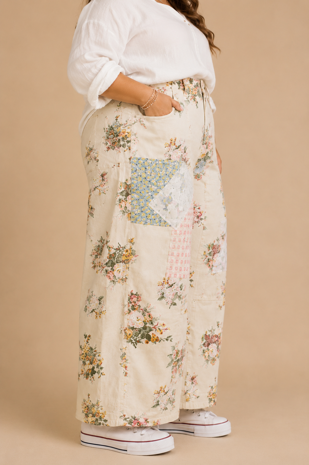 FLORAL PATTERN MUTI PATCHWORK BOTTOMS in PLUS SIZE