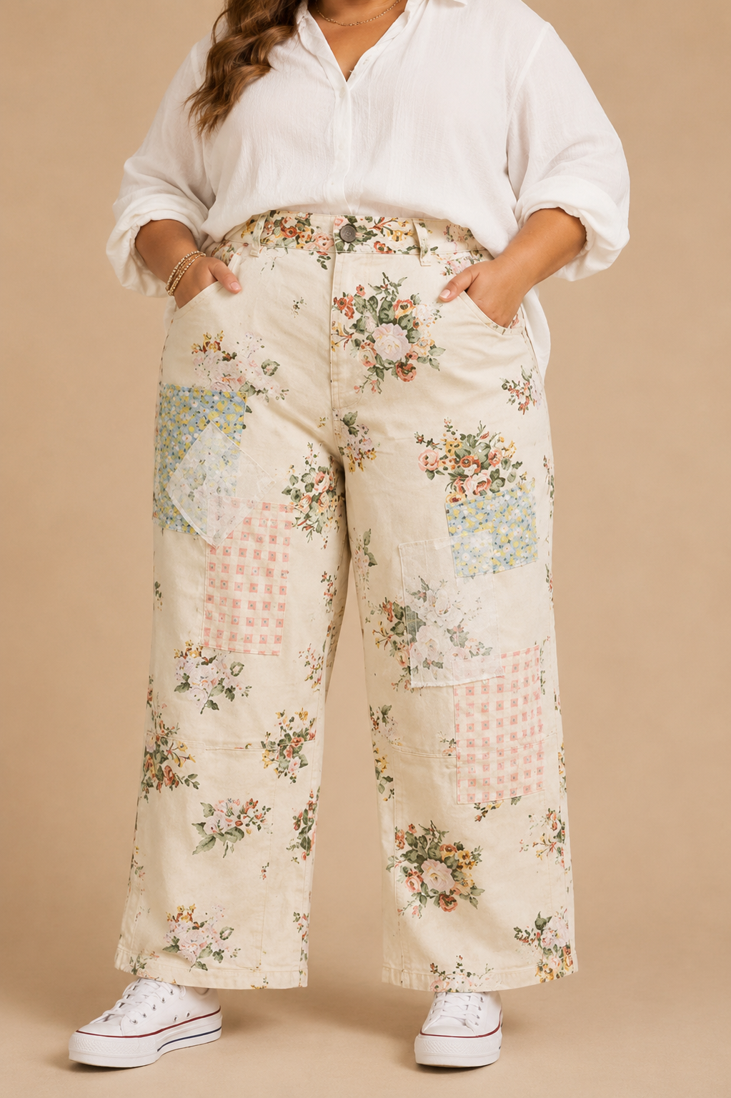 FLORAL PATTERN MUTI PATCHWORK BOTTOMS in PLUS SIZE