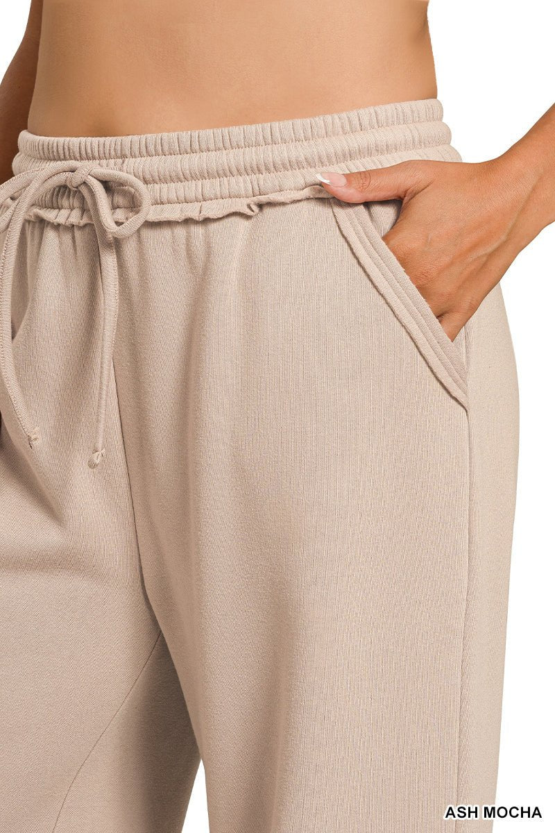PLUS ZENANA FLEECE EXPOSED SEAM WIDE LEG SWEATPANTS - Extra