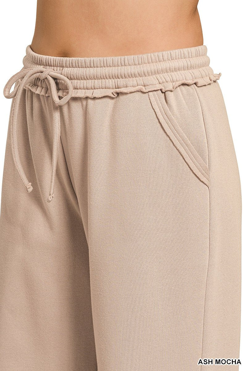 PLUS ZENANA FLEECE EXPOSED SEAM WIDE LEG SWEATPANTS - Extra