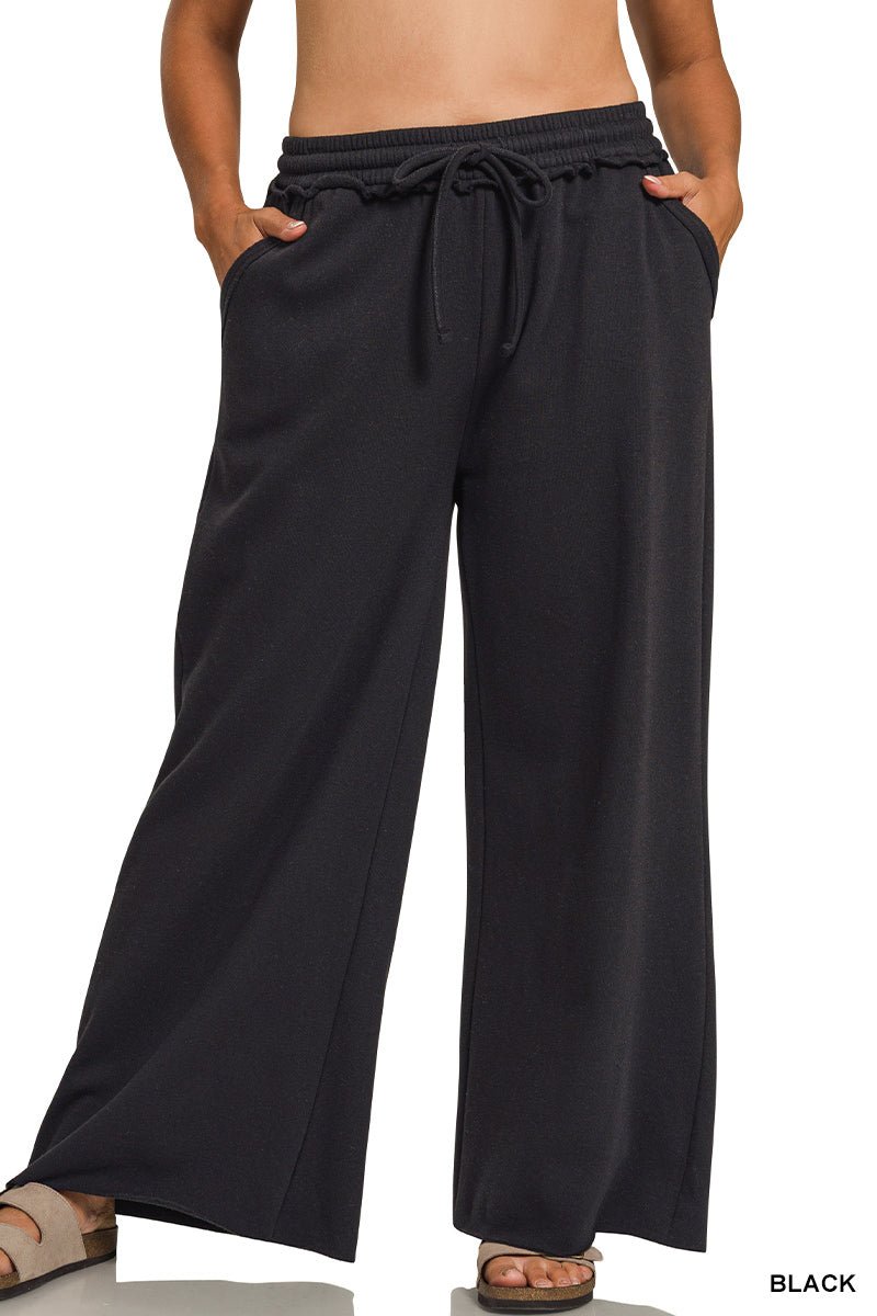 PLUS ZENANA FLEECE EXPOSED SEAM WIDE LEG SWEATPANTS - Extra