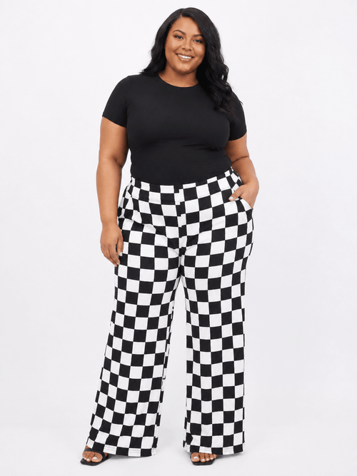 PLUS SIZE RIBBED CHECKERED PRINT PANT - Extra